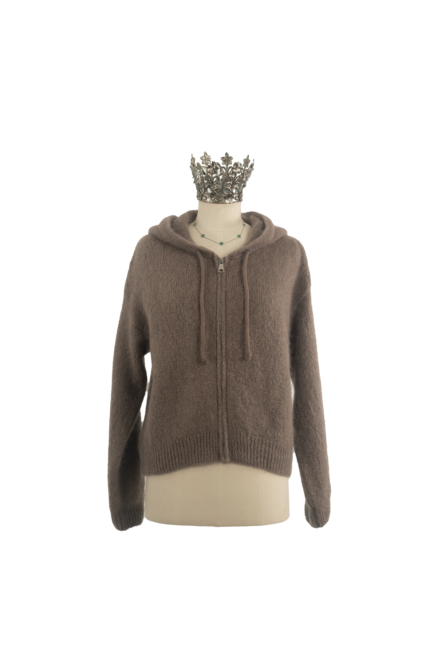 Strickjacke Kapuze Mohair Taupe