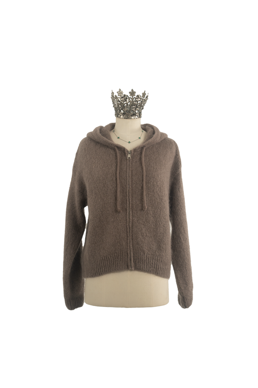 Strickjacke Kapuze Mohair Taupe