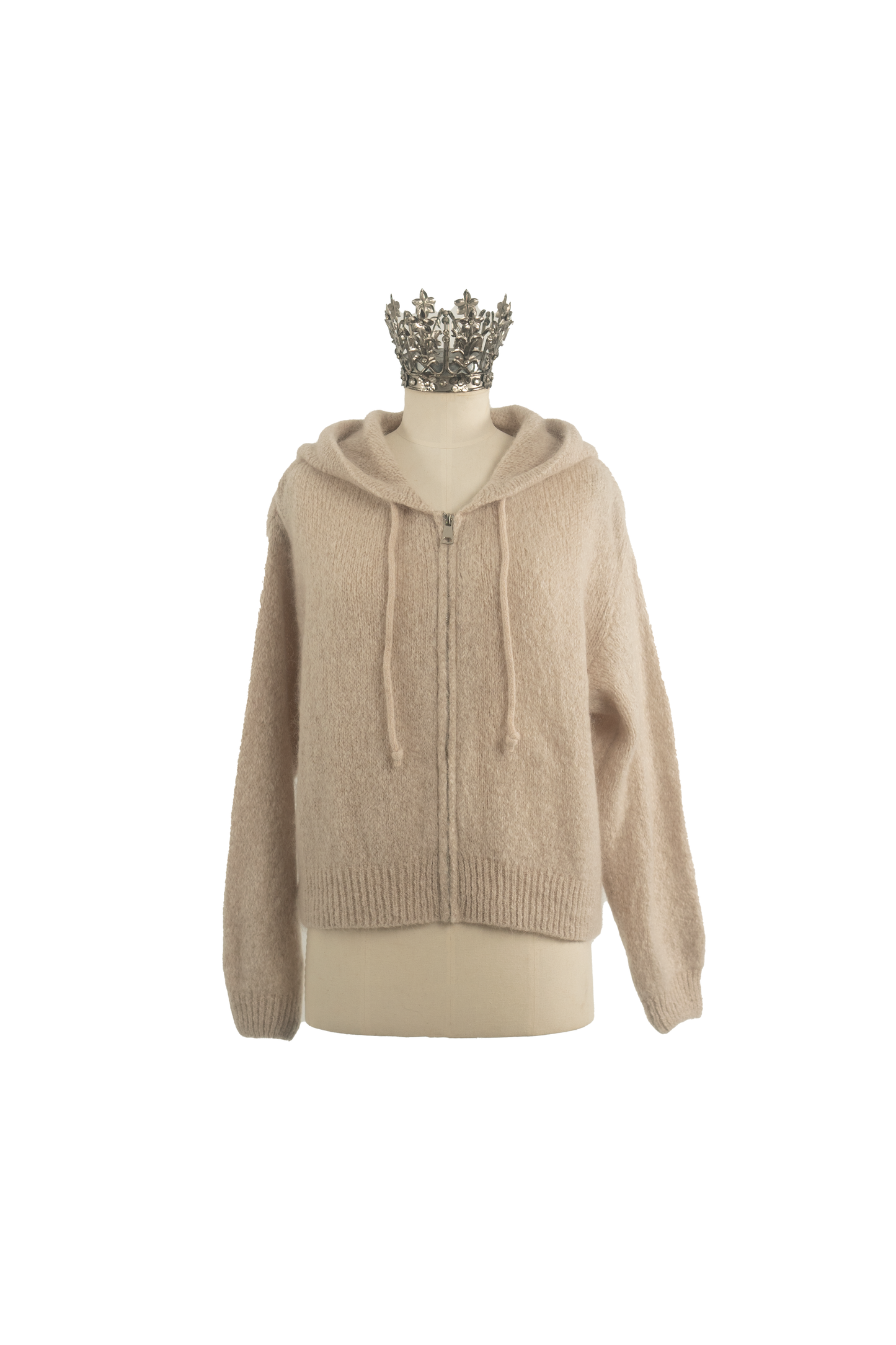 Strickjacke Kapuze Mohair Beige