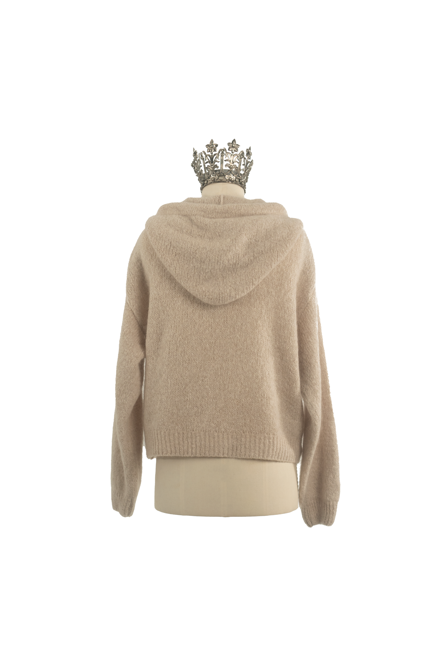 Strickjacke Kapuze Mohair Beige